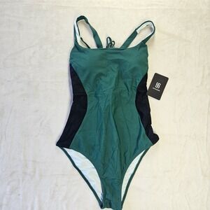 SUUKSESS One-Piece Swimsuit Women's Medium Green Black Lace-Up Back New w/ Tags
